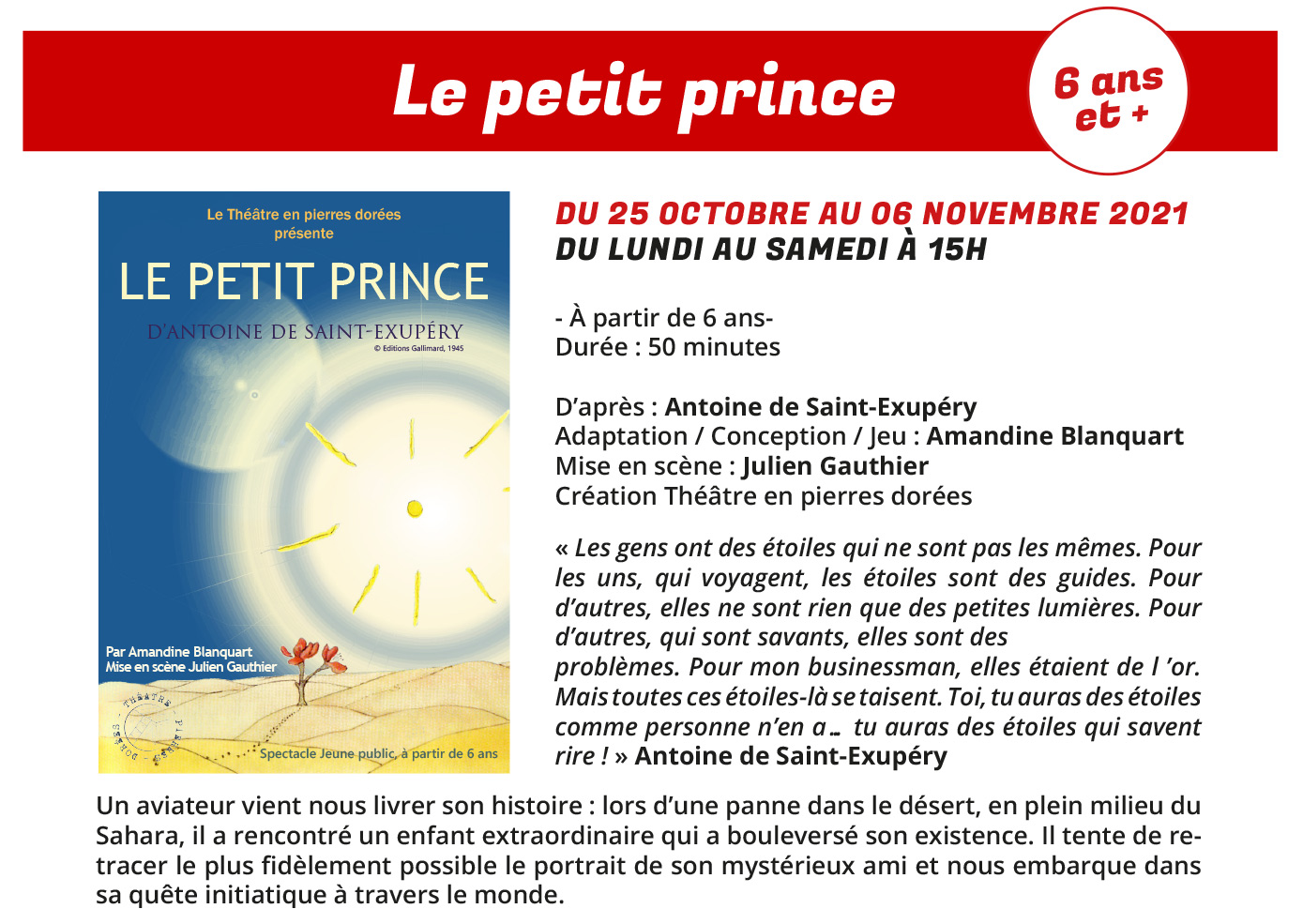 Le Petit Prince, l'Ile au trésor... une programmation Jeune public du Comédie Odéon NEWSLETTER-Jeune-public-Septembre-2021-3